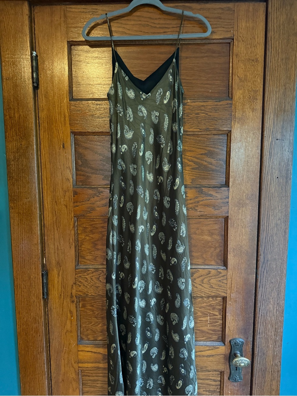VINTAGE Paisley Maxi Slip Dress Boho Statement Bias Cut Flowy Spaghetti Strap L - Picture 5 of 10